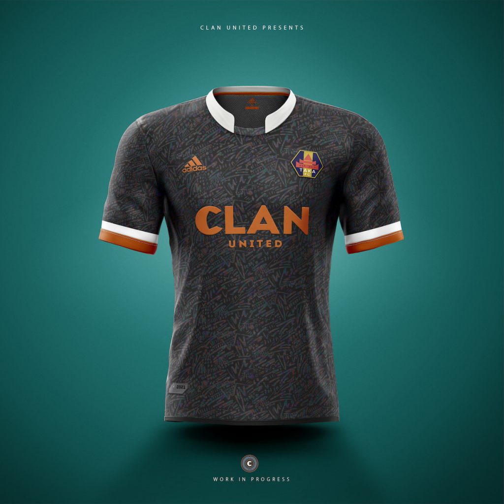 A Mockup of a 'Taka FC' Football Shirt by Clan United.